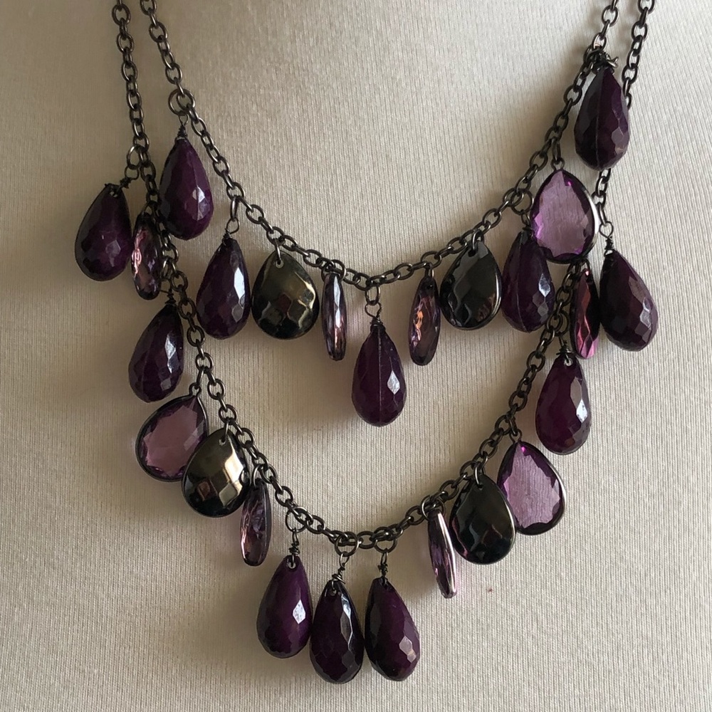 Double Strand Purple Teardrop Necklace - Picture 2 of 7